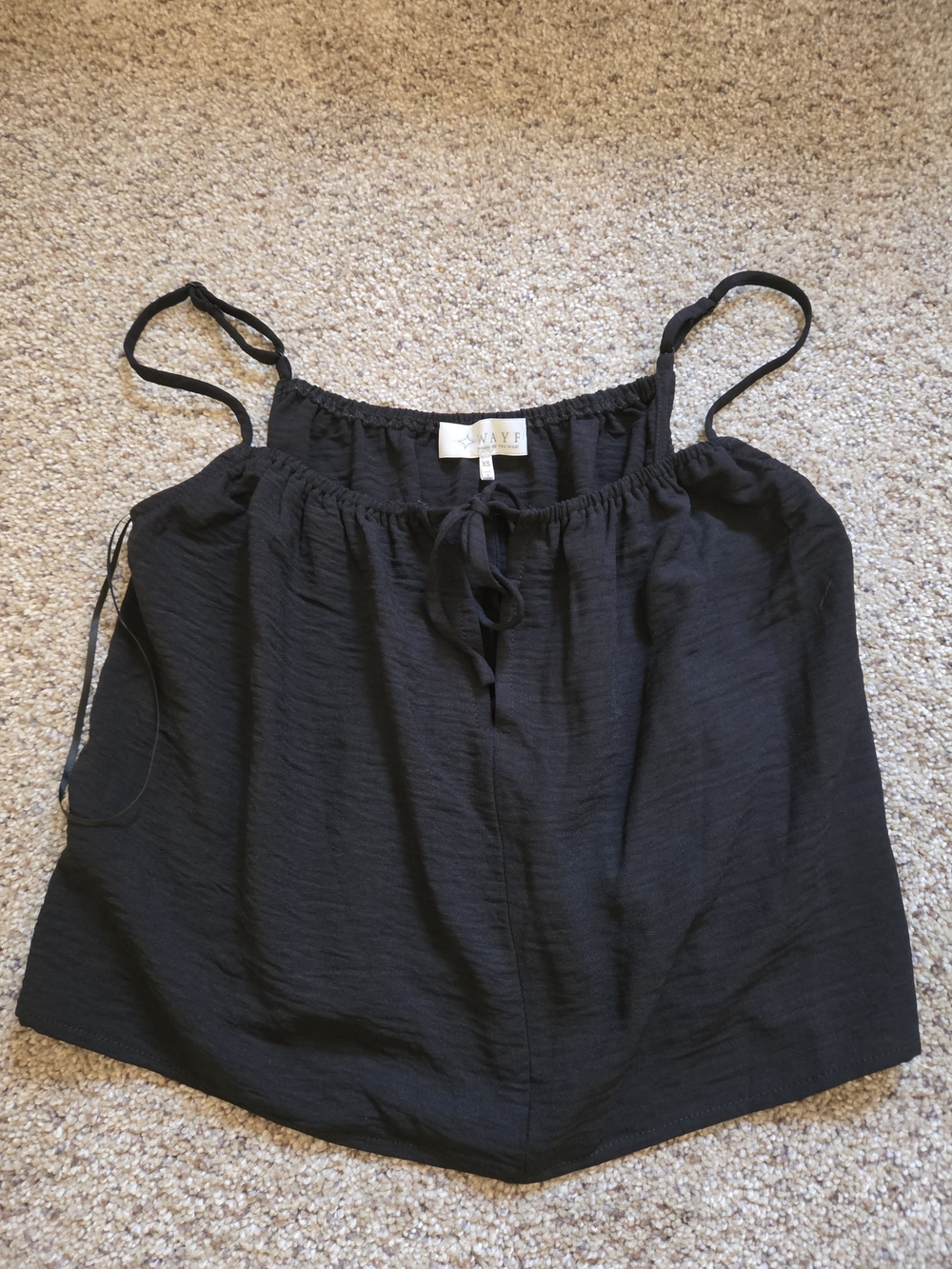 Wayf Black Spaghetti Strap Tie-Front Camisole